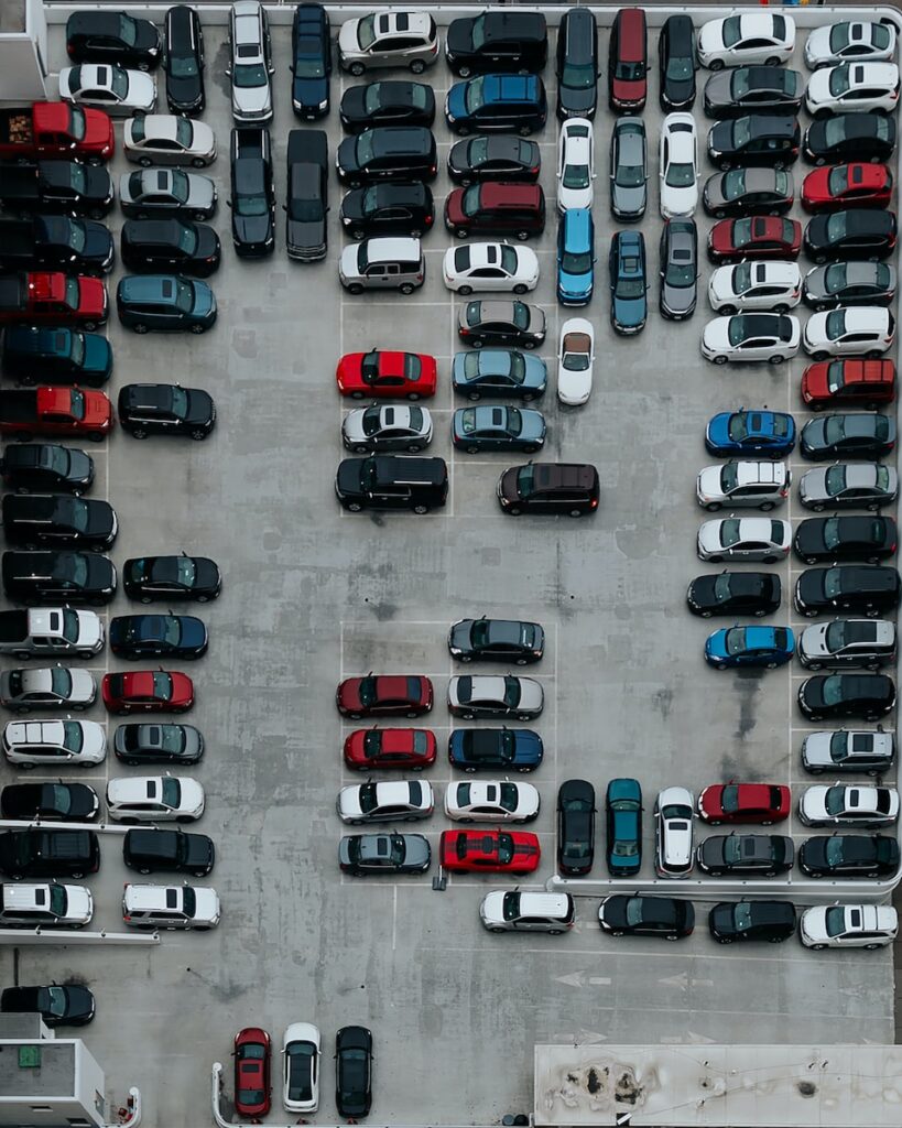 aerial photography of cars on parking lot